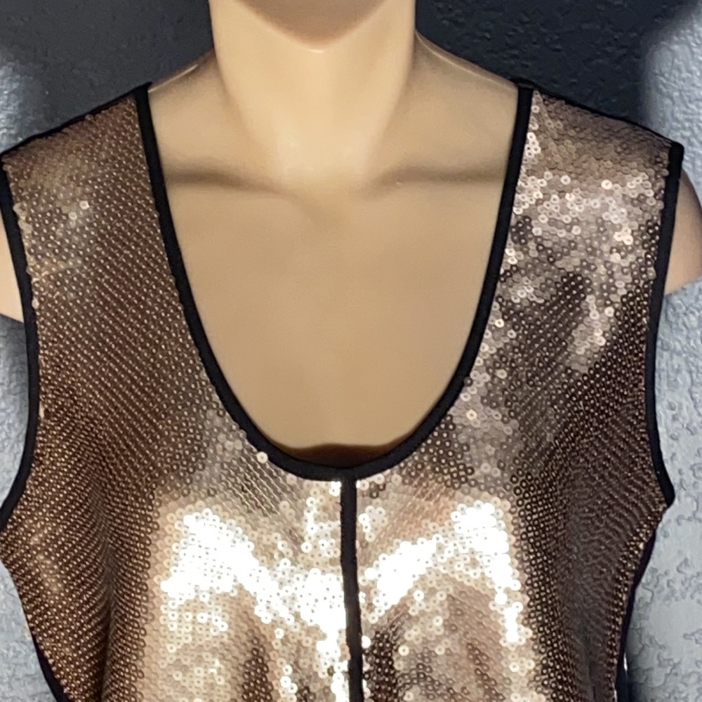 CALVIN KLEIN - NWT - sequin gold tank w black spandex back - L - Picture 3 of 16
